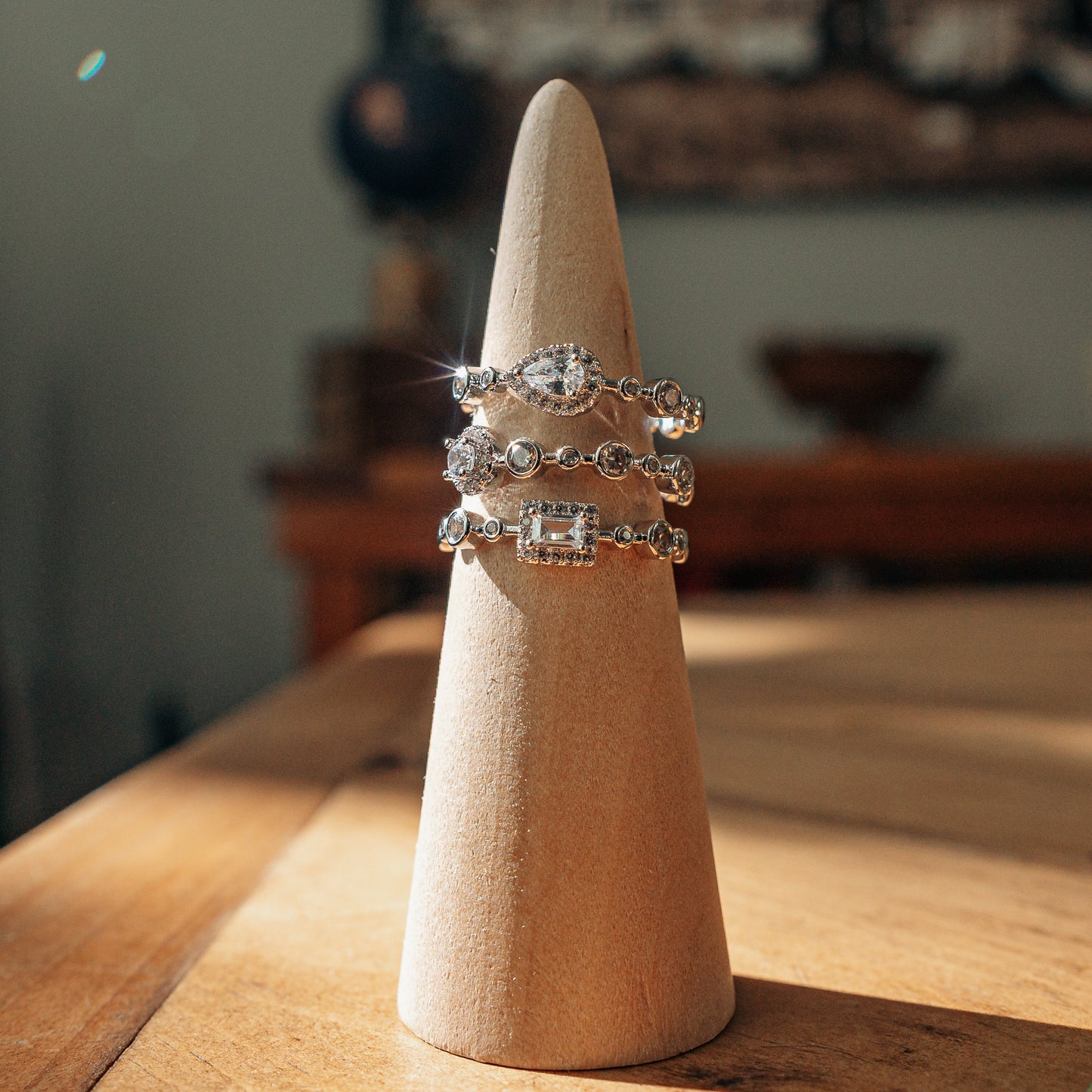 The Lumina Stack: Crystal Baguette & Round Ring Set