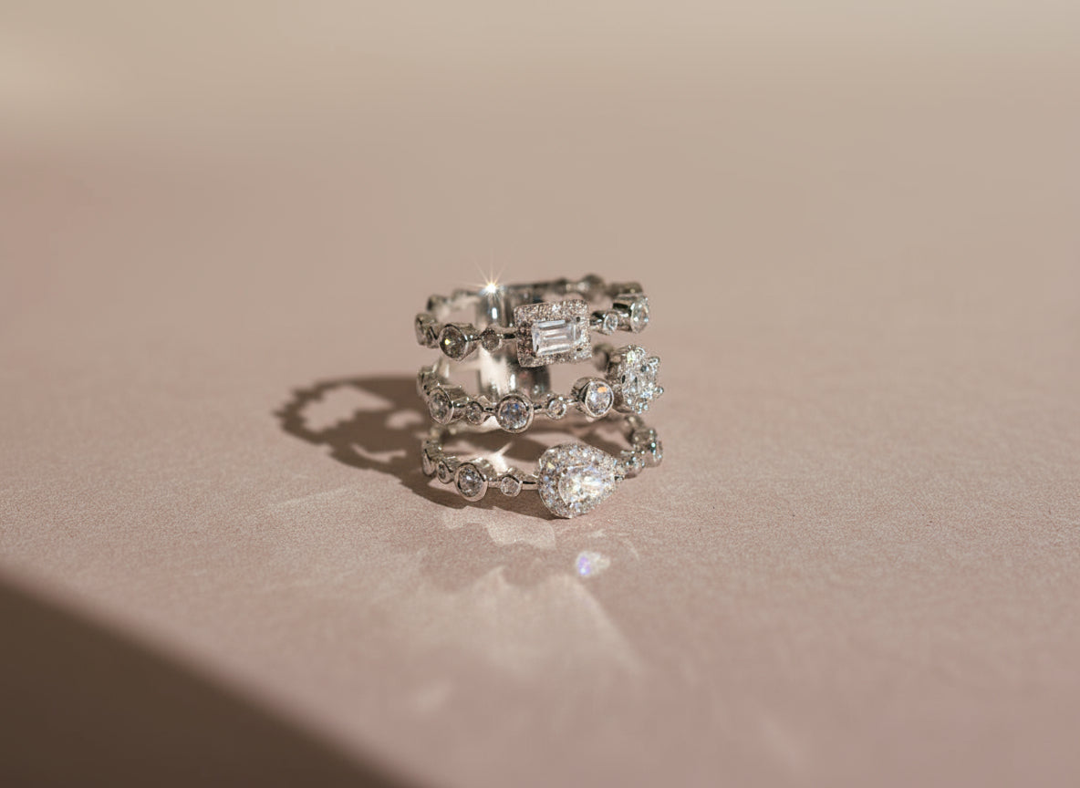The Lumina Stack: Crystal Baguette & Round Ring Set