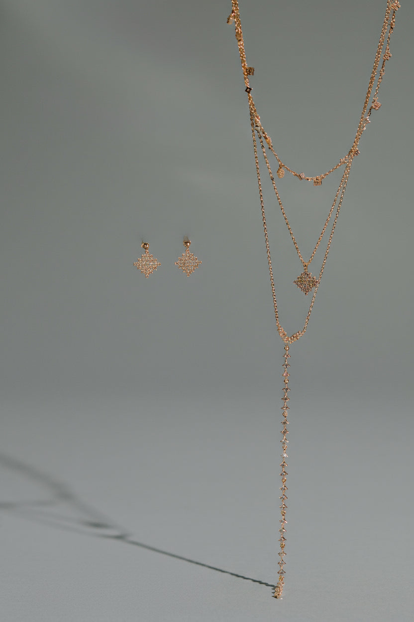 The Stella Nova Set: Layered Lariat Necklace & Stud Earrings