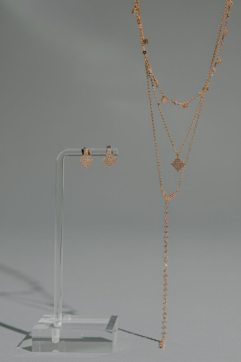 The Stella Nova Set: Layered Lariat Necklace & Stud Earrings