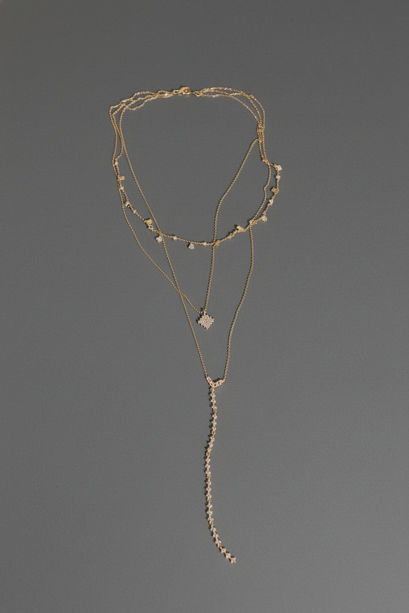 The Stella Nova Set: Layered Lariat Necklace & Stud Earrings