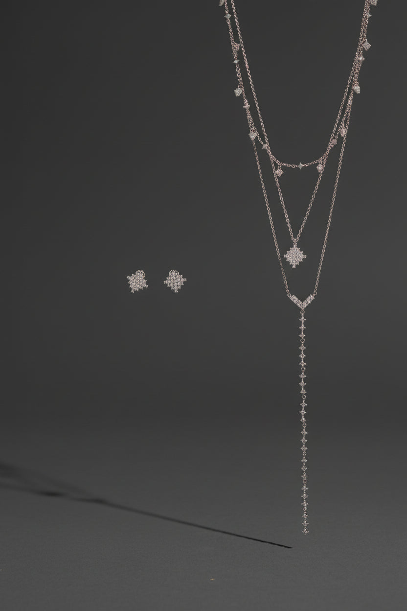 The Stella Nova Set: Layered Lariat Necklace & Stud Earrings