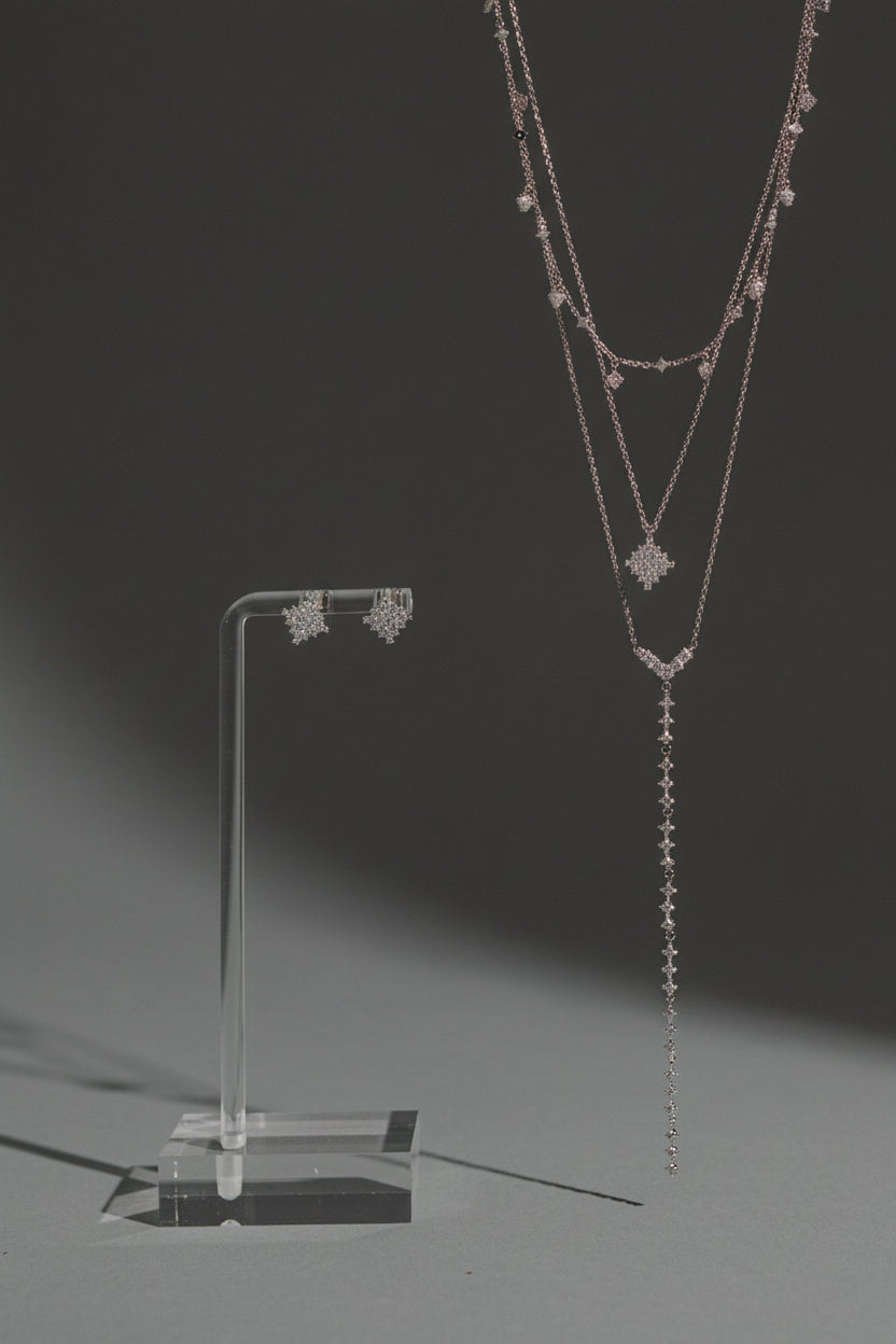 The Stella Nova Set: Layered Lariat Necklace & Stud Earrings
